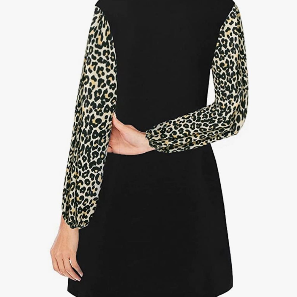 Fleur Wood Long Sleeve Black Leopard Print Short Dress NWOT - Picture 2 of 6